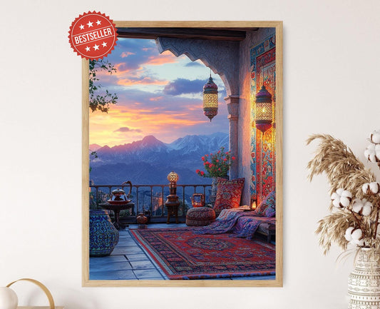 Affiche de Téhéran – Illustration de Rooftop et Tapis Persans