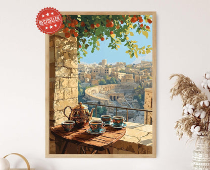 Affiche Café Jordanien – Poster Art de la Vue sur Balcon à Amman