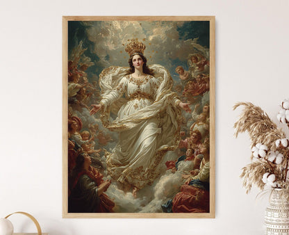Affiche Reine Marie – Poster Art religieux, Couronnée au Ciel