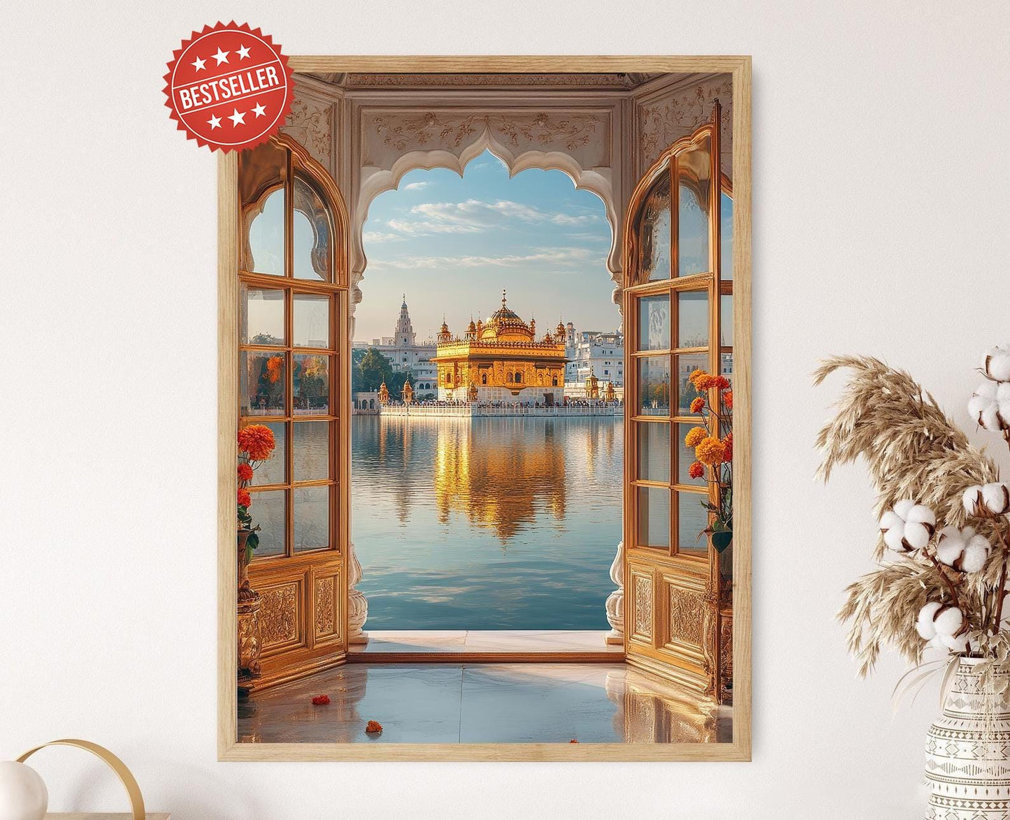 Affiche Amritsar – Poster Art du Temple d'Or et Fenêtres de Tagète