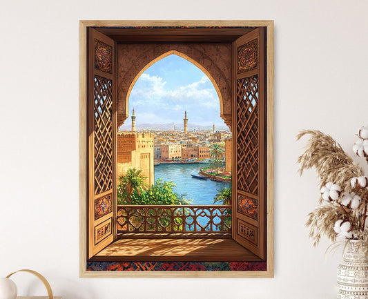 Affiche Irakienne : Fenêtre en Bois de Bassorah, Décor Héritage Méditerranéen