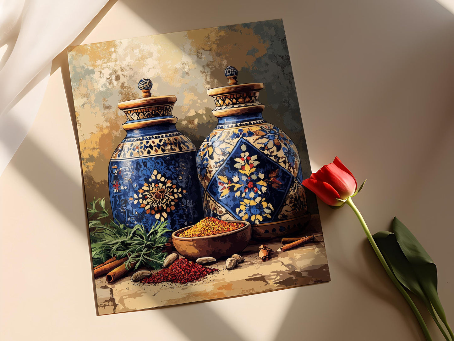 Affiche Épices Syriennes – Poster Art de Pots en Mosaïque pour Cuisine