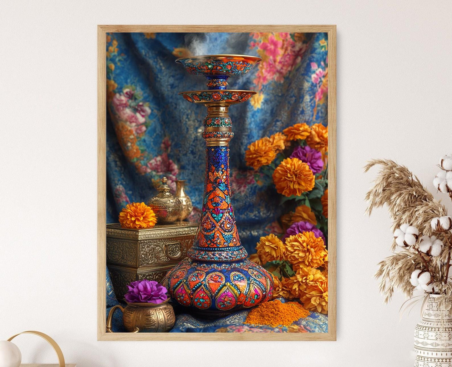 Affiche Art du Hookah Indien – Impression Émaillée, Décor Épicé Exotique
