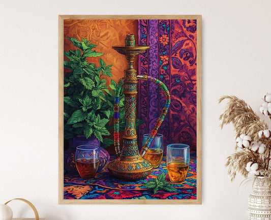Affiche Art du Maroc – Illustration Tapis Berbère et Thé à la Menthe