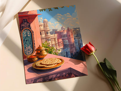 Affiche Jaipur – Scène de petit-déjeuner traditionnel Rajasthani