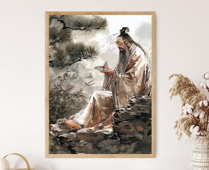 Affiche Zhuang Zhou – Art Taoïste fait main pour méditation et cadeaux