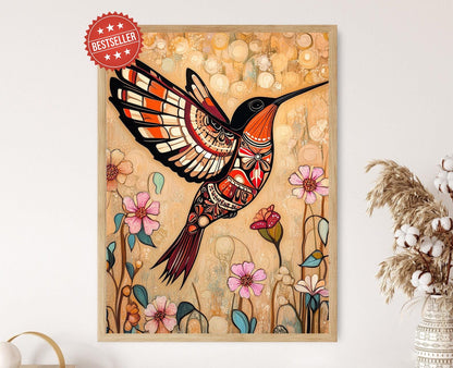 Affiche Colibri Haida – Art Autochtone en Style Formline, Joie et Amour
