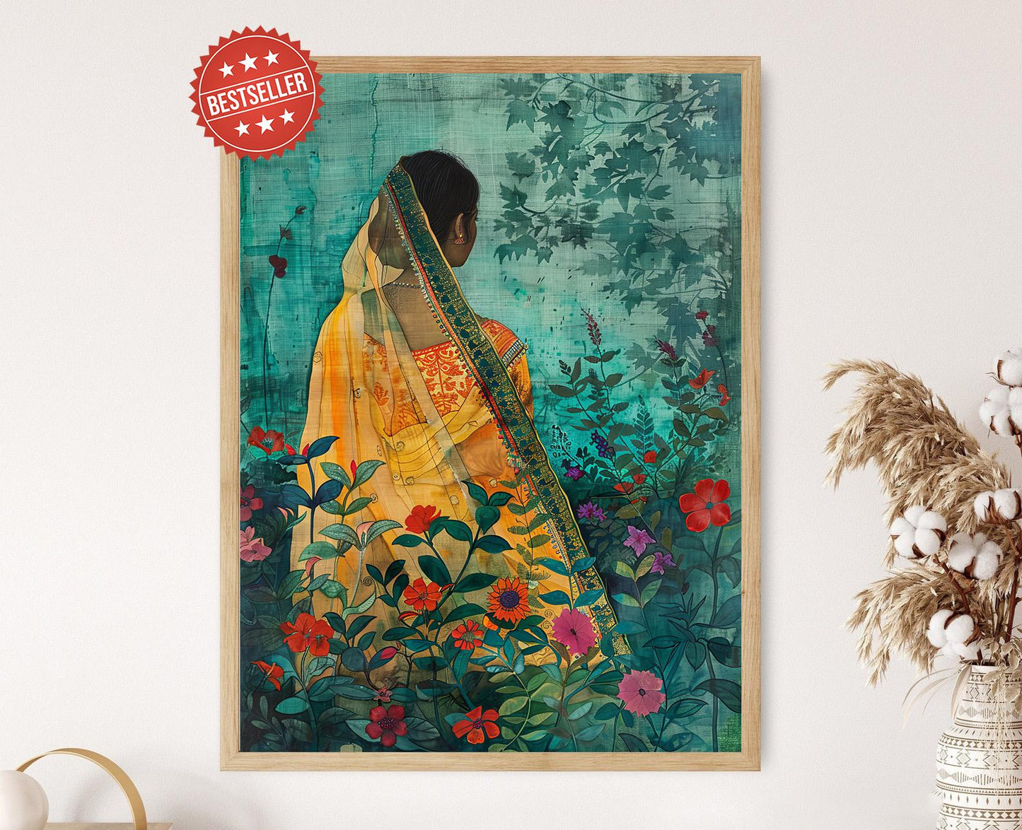 Affiche Jamdani Sari – Impression Textile Bengali, Décor Sud-Asiatique