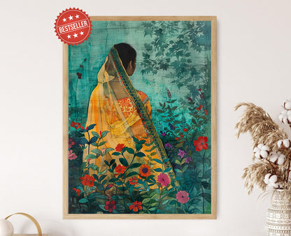 Affiche Jamdani Sari – Impression Textile Bengali, Décor Sud-Asiatique