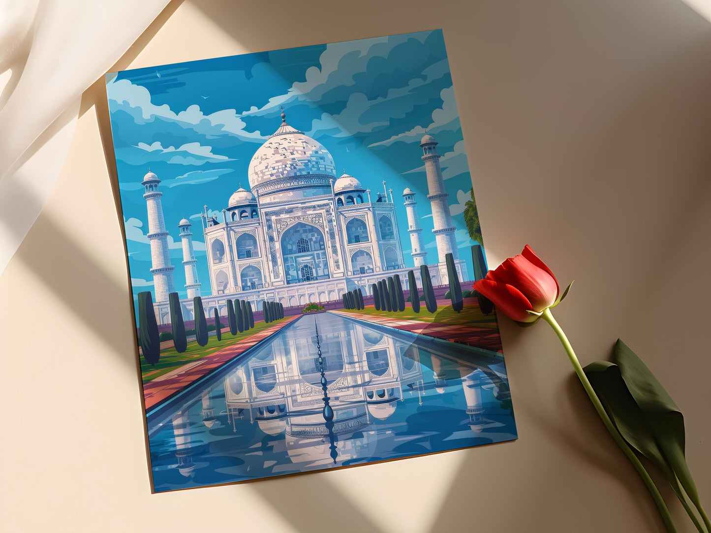 Affiche Taj Mahal – Illustration Élégante, Affiche Voyage Indienne