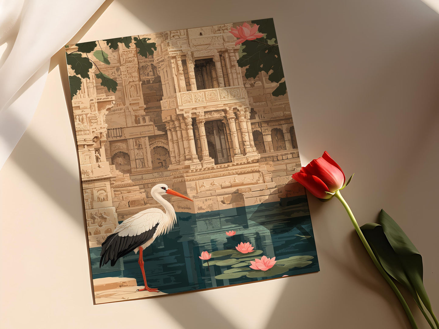 Affiche Oiseau de l'Inde – Poster Architecture de Stepwell à Ahmedabad