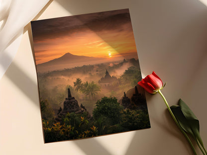 Affiche Temple Borobudur – Œuvre d'art culturelle indonésienne artisanale