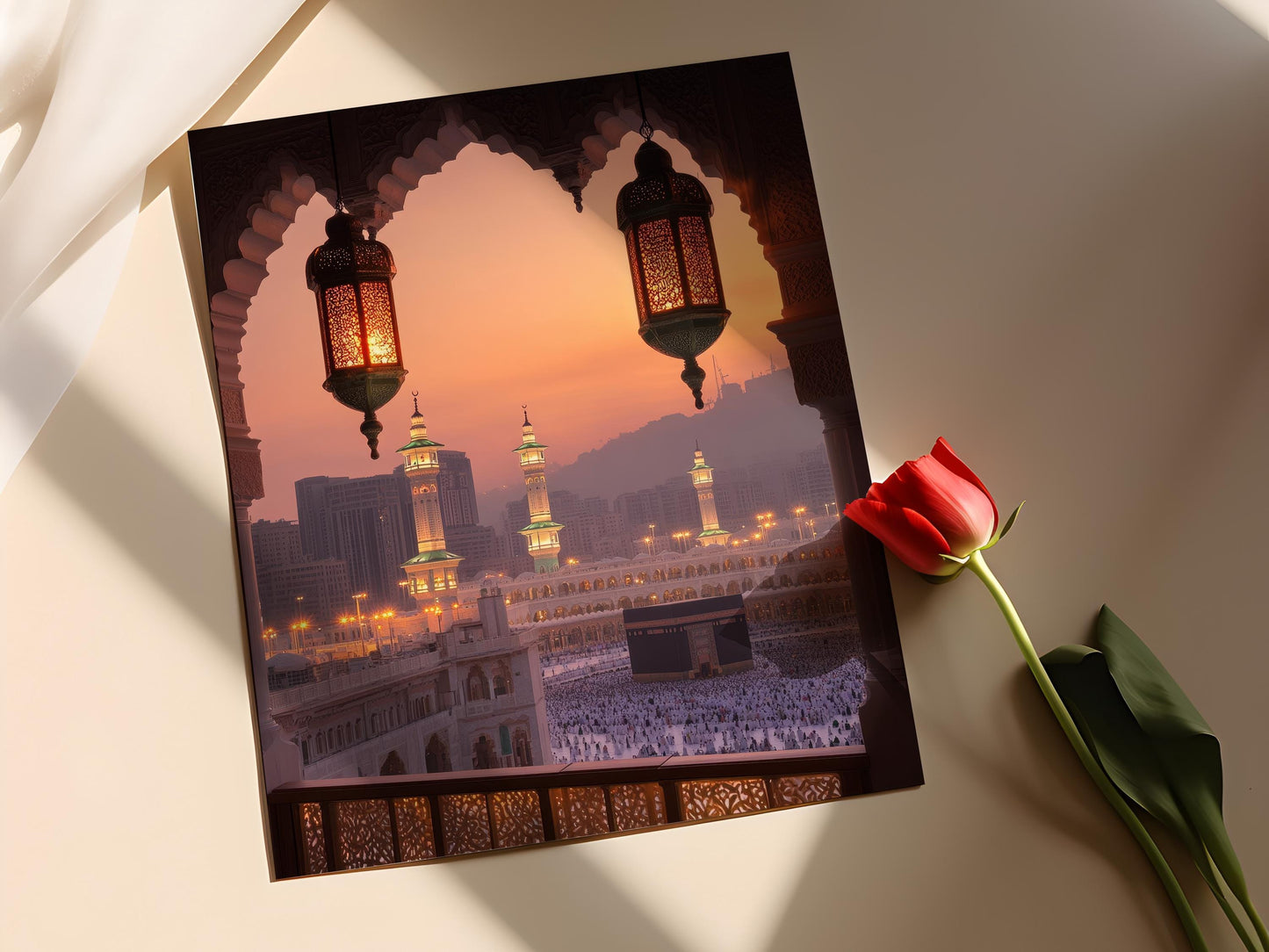 Affiche Kaaba au Crépuscule – Art Islamique, Tapis de Prière & Lanternes