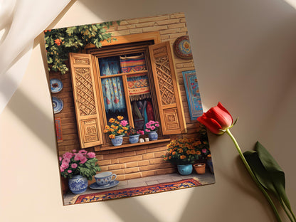 Affiche Fenêtre en Bois de Tabriz – Illustration Historique du Bazar