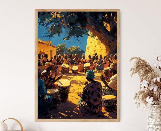 Affiche Batteurs Malien – Poster Illustration Célébration Villageoise