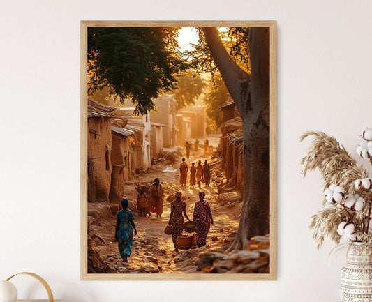 Affiche Village Malien – Illustration Culturelle, Décor du Mali