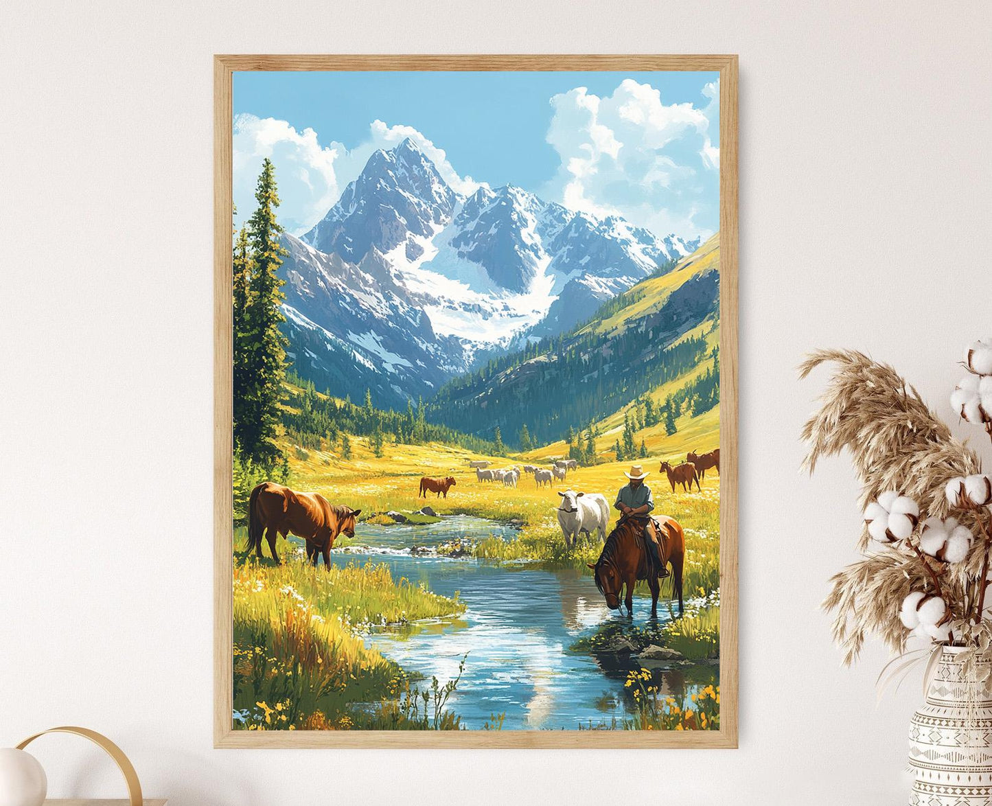 Affiche Montana Rancher au Bord de la Rivière – Art Western Apaisant
