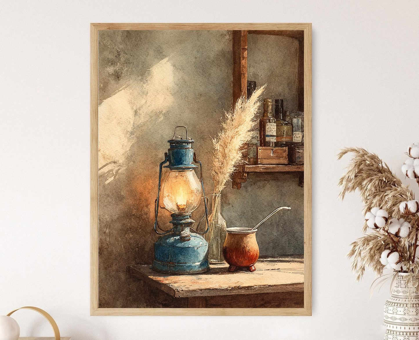 Affiche Art de Lampe Argentinienne – Gourde de Mate & Herbes Pampas