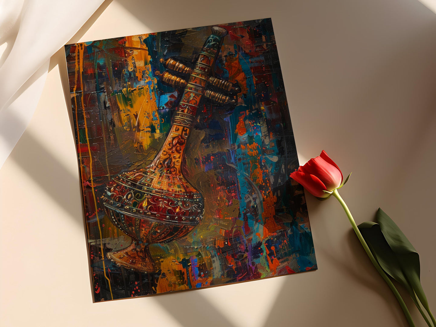 Affiche Shehnai Éclatante – Poster d'Art de l'Instrument Indien