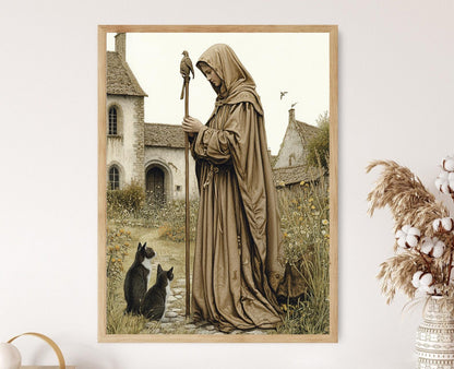 Affiche Sainte Gertrude – Poster de la patronne des chats catholiques