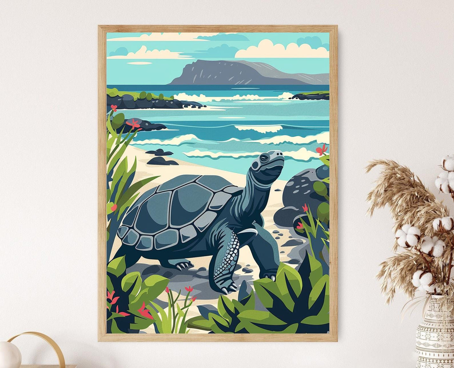 Affiche des Îles Galápagos – Illustration des tortues géantes et faune