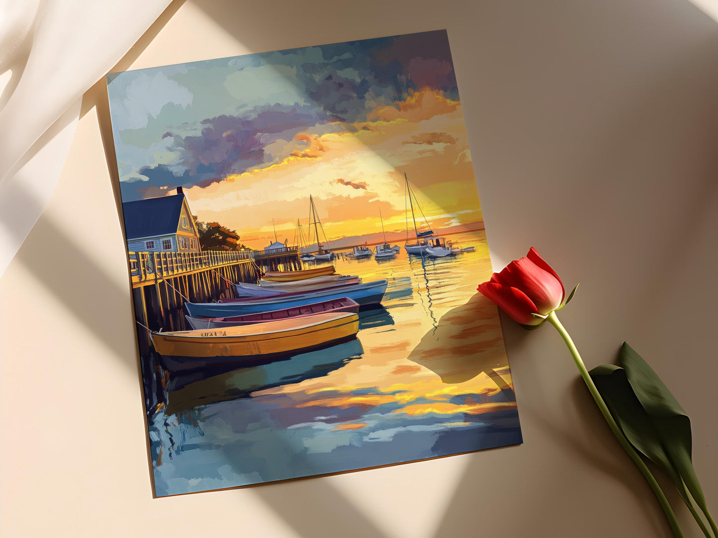 Affiche des Pieux d'Oak Bluffs – Imprimé de coucher de soleil côtier