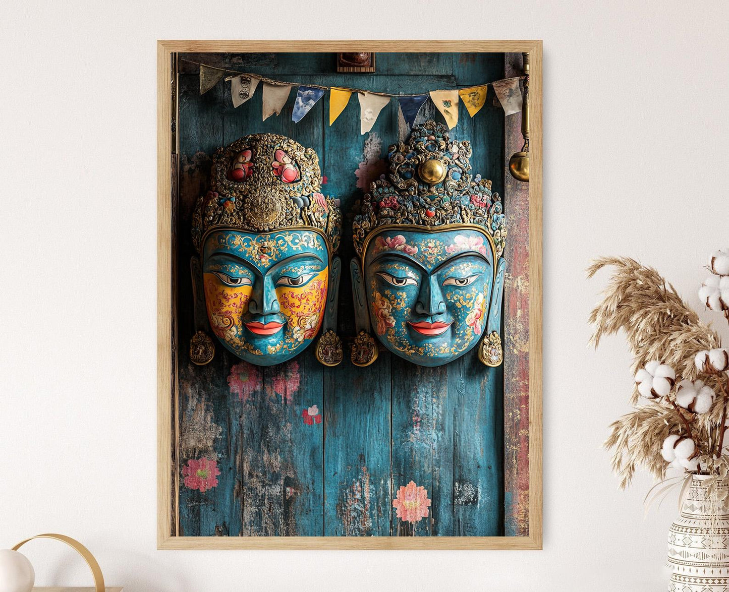 Affiche Masque Cérémonial Tibétain – Illustration Art Peinte à la Main