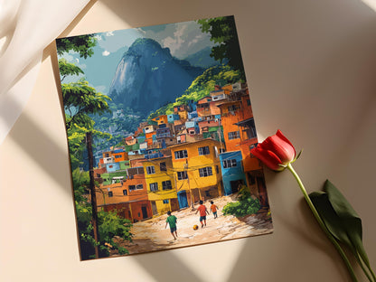 Affiche Favela Brésilienne – Art Giclée de Scène de Rue Éclatante