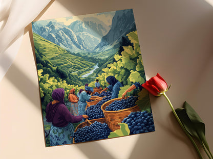 Affiche Vendanges de la Vallée de Panjshir – Art d'Agriculture Traditionnelle