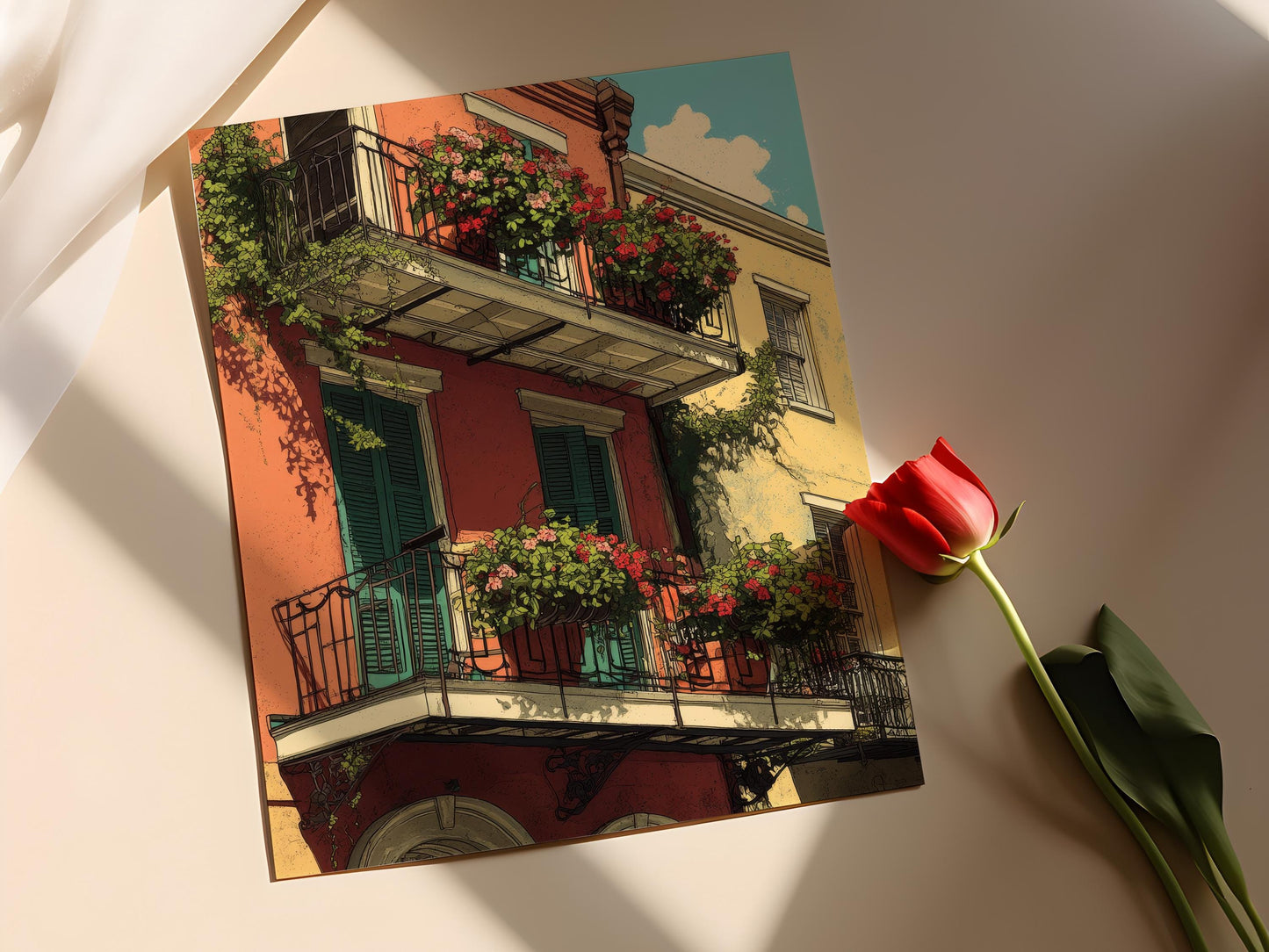 Affiche Balcon de La Nouvelle-Orléans – Impression Florale du Quartier Français