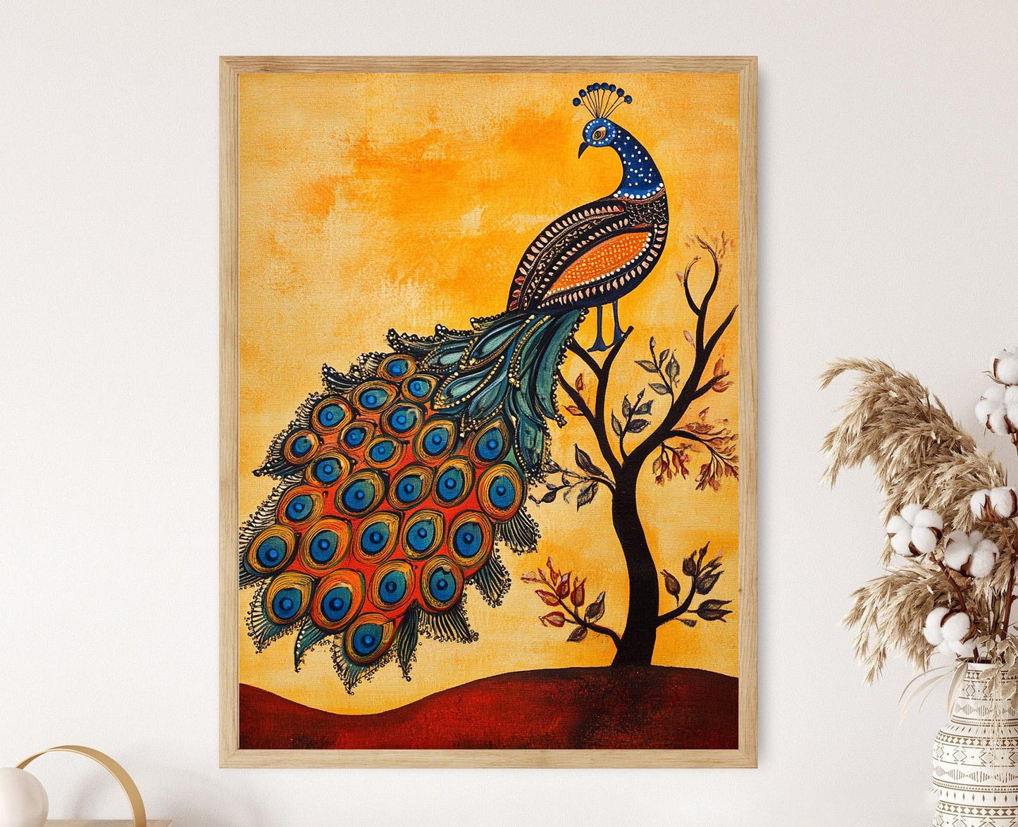 Affiche Paon – Poster Art Indienne avec Motifs Traditionnels