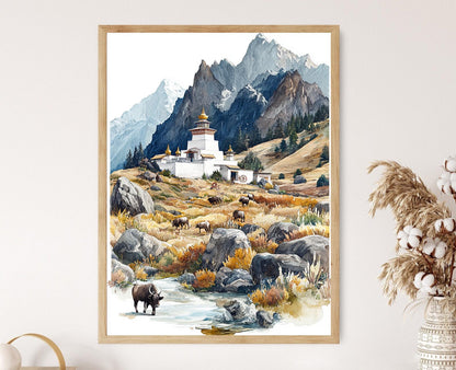 Affiche Stupa Ladakhi – Poster Paysage Himalayen avec Yaks