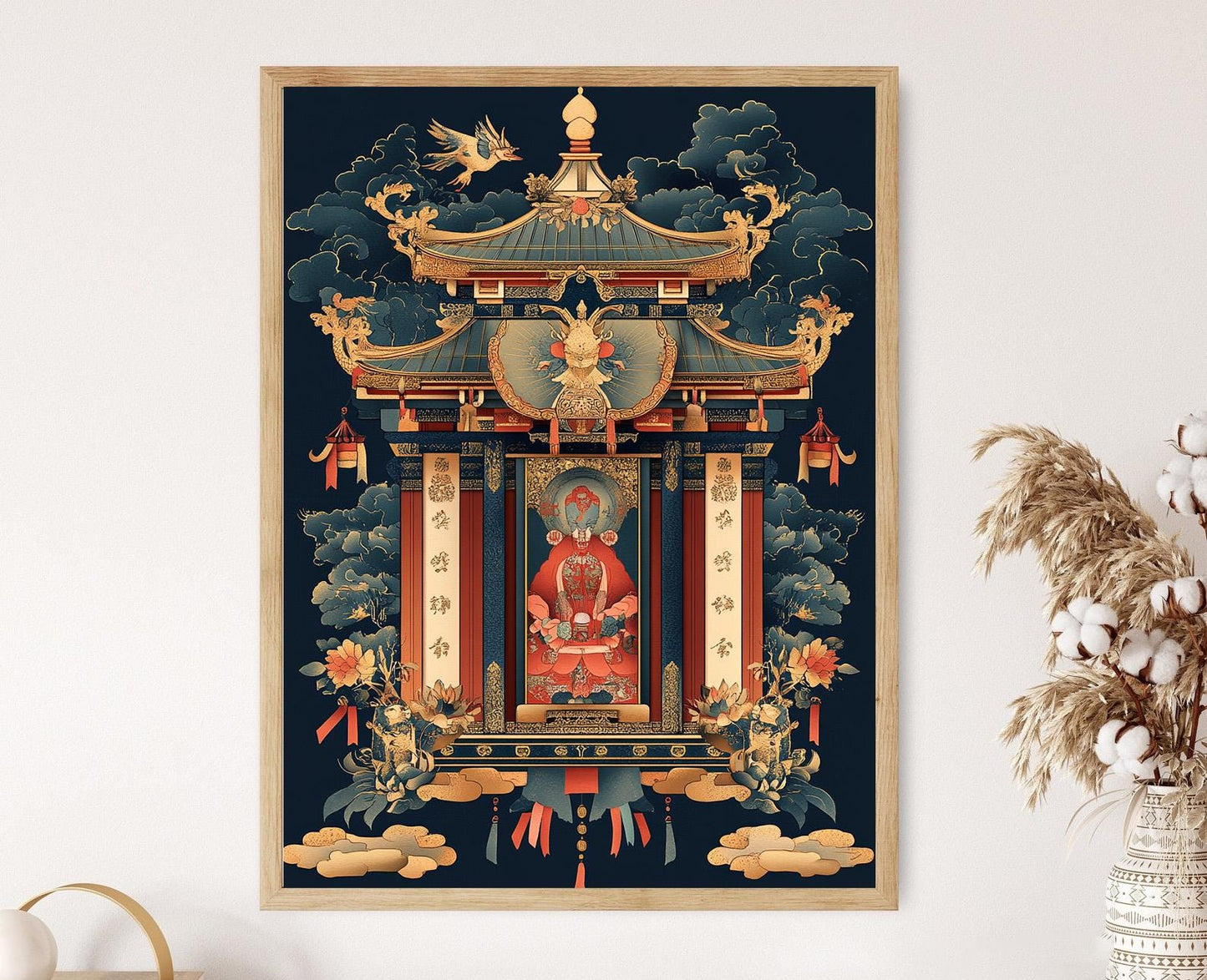 Affiche Thangka Tibétain : Divinités et Animaux Mythiques - Décor Sacré