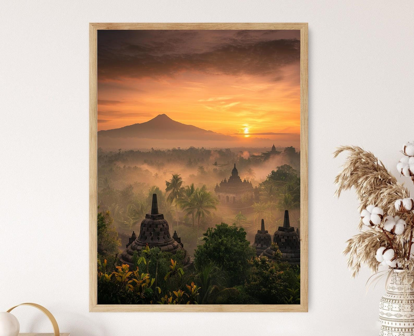 Affiche Temple Borobudur – Œuvre d'art culturelle indonésienne artisanale