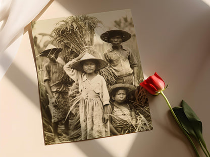 Affiche Vintage des Travailleurs Rizicoles – Art Murale Culturel Authentique