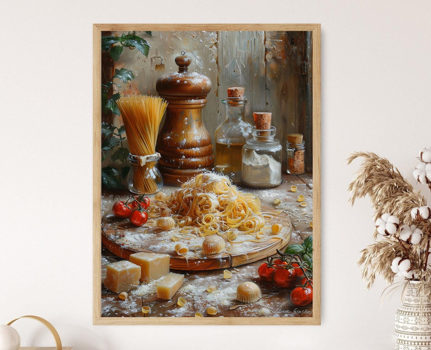 Affiche Cuisine Rustique – Poster Art de Fabrication de Pâtes Italiennes