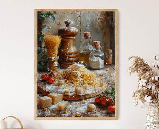 Affiche Cuisine Rustique – Poster Art de Fabrication de Pâtes Italiennes
