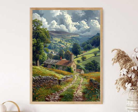 Affiche Yorkshire Dales – Illustration du village de Hawes