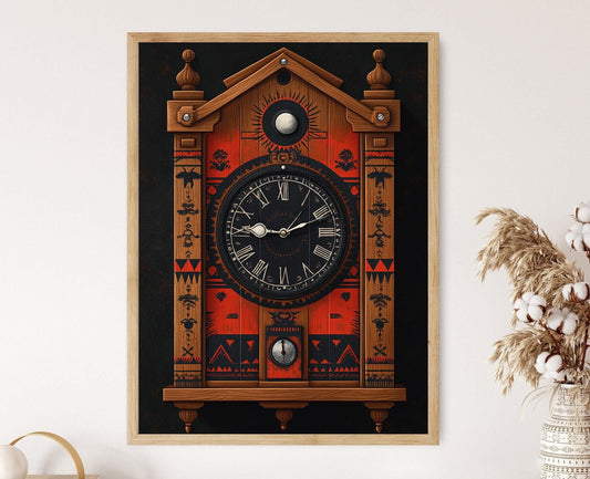 Affiche Symbole Lunaire Mapuche – Illustration d'Horloge en Bois