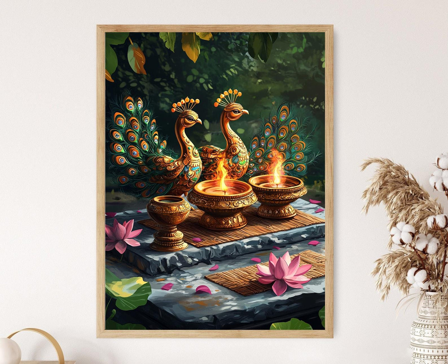 Affiche Paon Népalais – Illustration d'Ornement en Laiton Folklorique