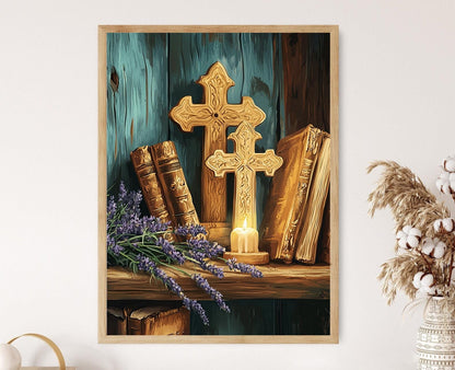 Affiche Croix en Bois – Illustration Rétro pour Décoration Murale