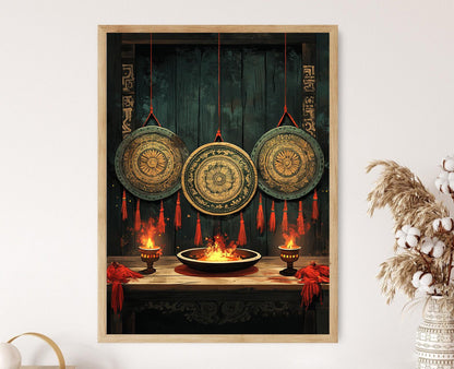 Affiche Mandala Népalais - Poster Illustration Art Décorative en Bois