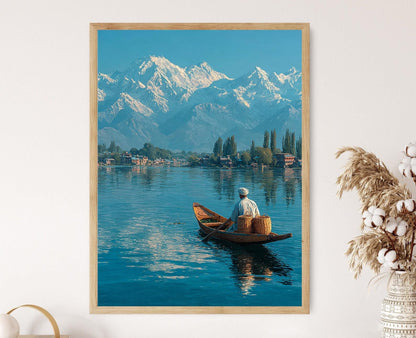 Affiche Pêcheur Kashmiri – Poster Art du Shikara sur le lac Dal
