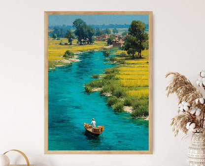Affiche Pêcheur Punjabi – Impression artistique du village de Ravi
