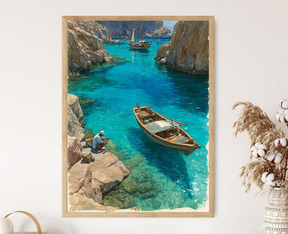 Affiche Pêcheur Sindhi – Impression artistique du fleuve Indus, Pakistan