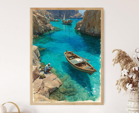 Affiche Pêcheur Sindhi – Impression artistique du fleuve Indus, Pakistan