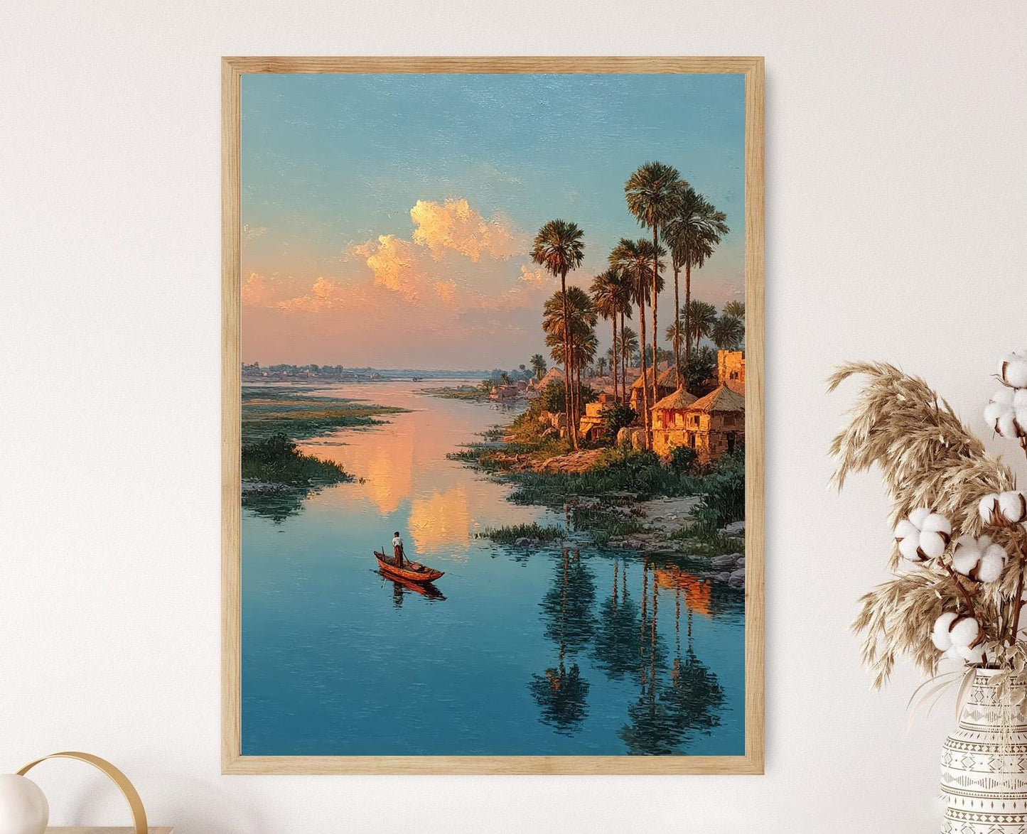 Affiche Pêcheur Sindhi – Poster Art du Fleuve Indus, Décor Rustique