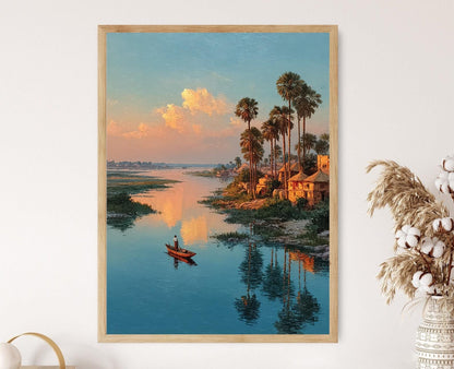 Affiche Pêcheur Sindhi – Poster Art du Fleuve Indus, Décor Rustique