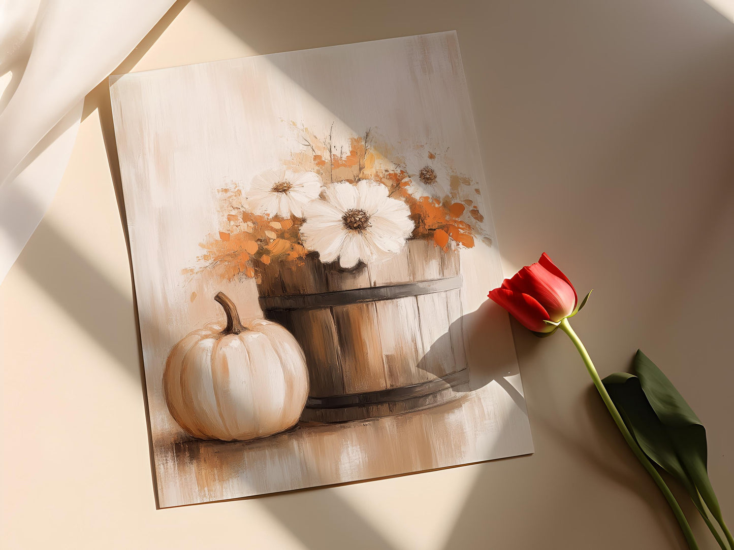 Affiche Citrouille Rustique – Poster Décor Floral d'Automne Confortable