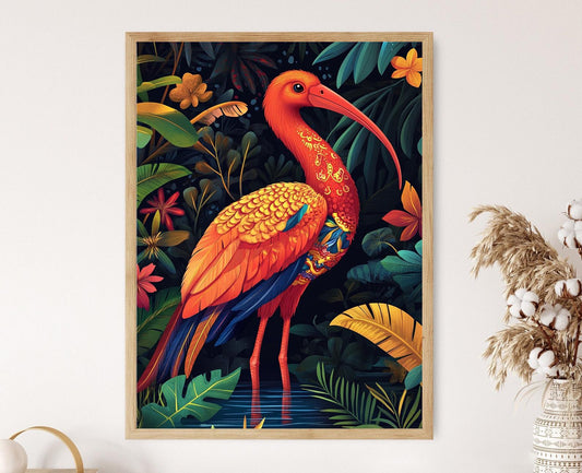 Affiche Ibis écarlate de Trinidad – Illustration de carnaval et art de lagune